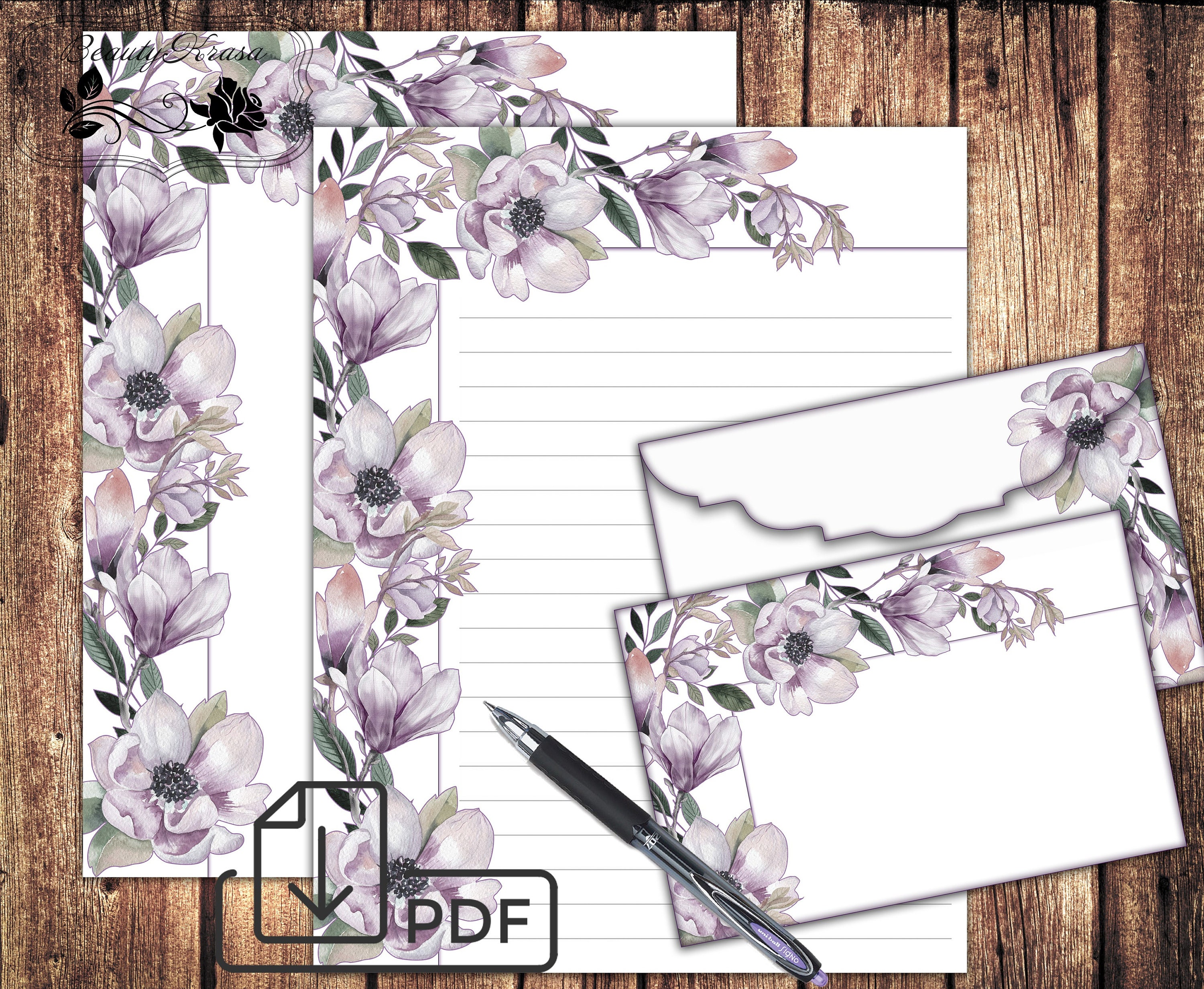 Stationary Set,printable Letter Writing Paper&envelope Floral Decor Etsy