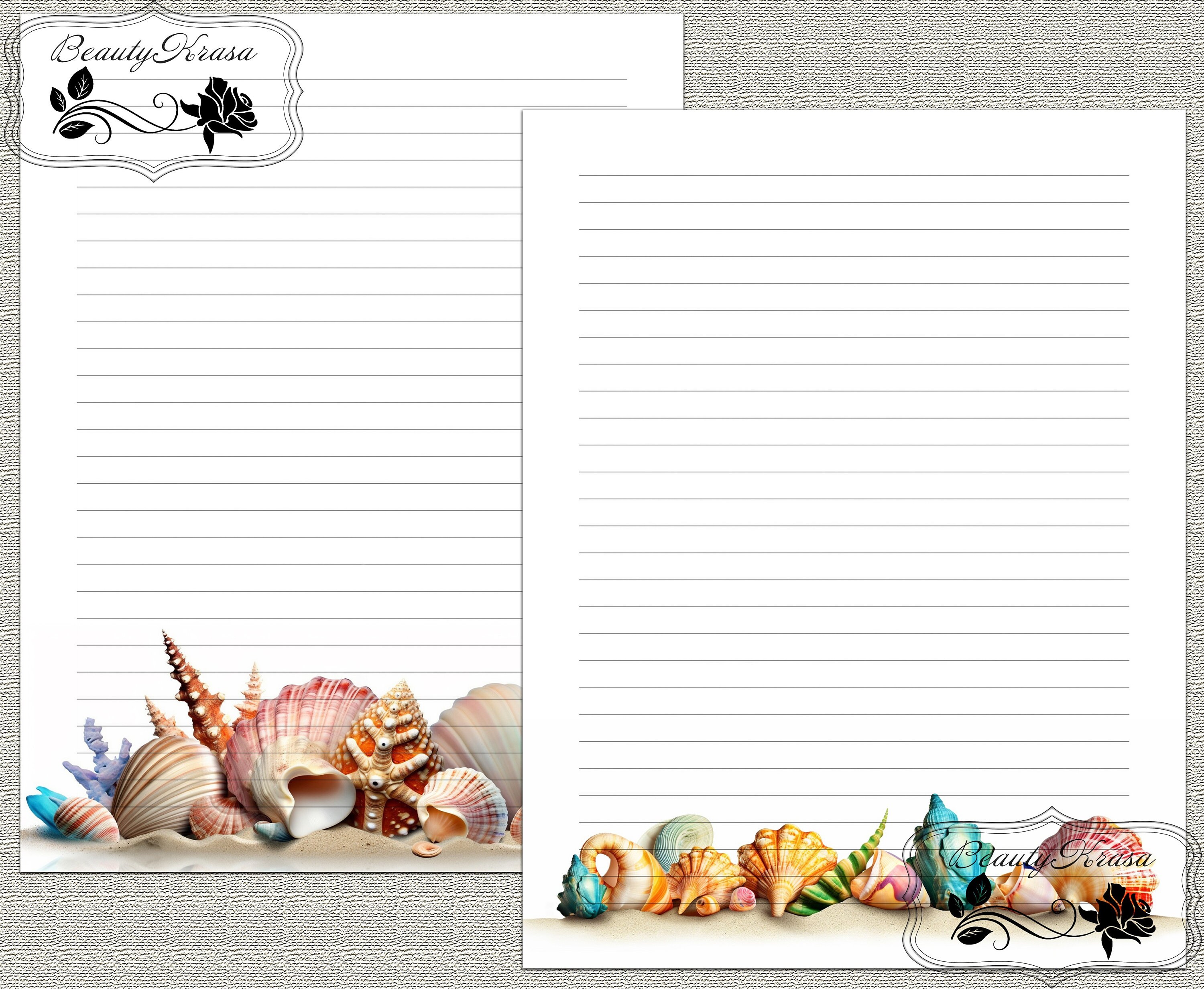 Writing With Shells Letter Bundle Writing Stationery Set,printable Stationary Shells ...