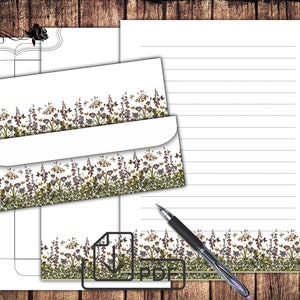 Flower border printable stationery,letter writing set,paper&envelope