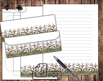 Flower border printable stationery,letter writing set,paper&envelope