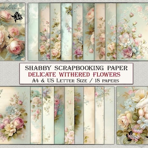 Shabby Scrapbooking paper,Delicate Withered Flowers,18 papers