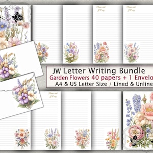 JW Briefpapier Set, Gartenblumen, Briefpapier, 40 unlinierte linierte Briefpapiere + 1 Umschlag
