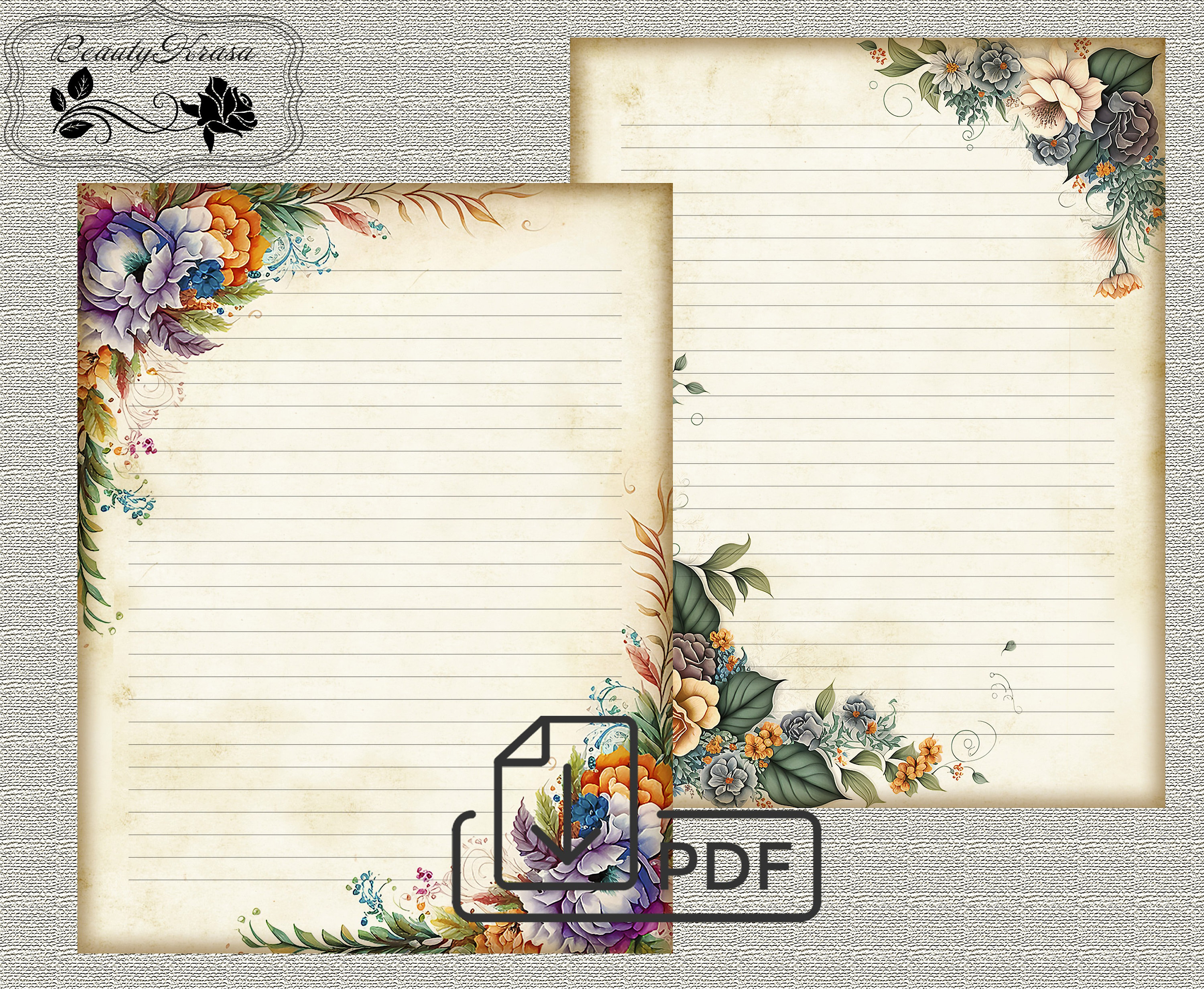 Letter Writing Bundlefloral Garland Printable Etsy