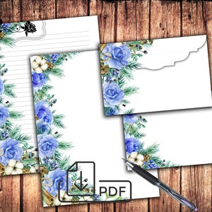 Conjunto estacionário, papel para escrever cartas imprimíveis e decoração floral de envelope