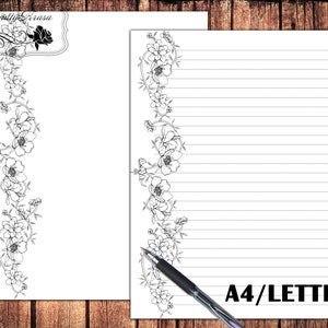 Papeles de escritura de letras en blanco y negro, juego de papelería-2, tamaño carta de EE. UU. y A4, papel monocromo