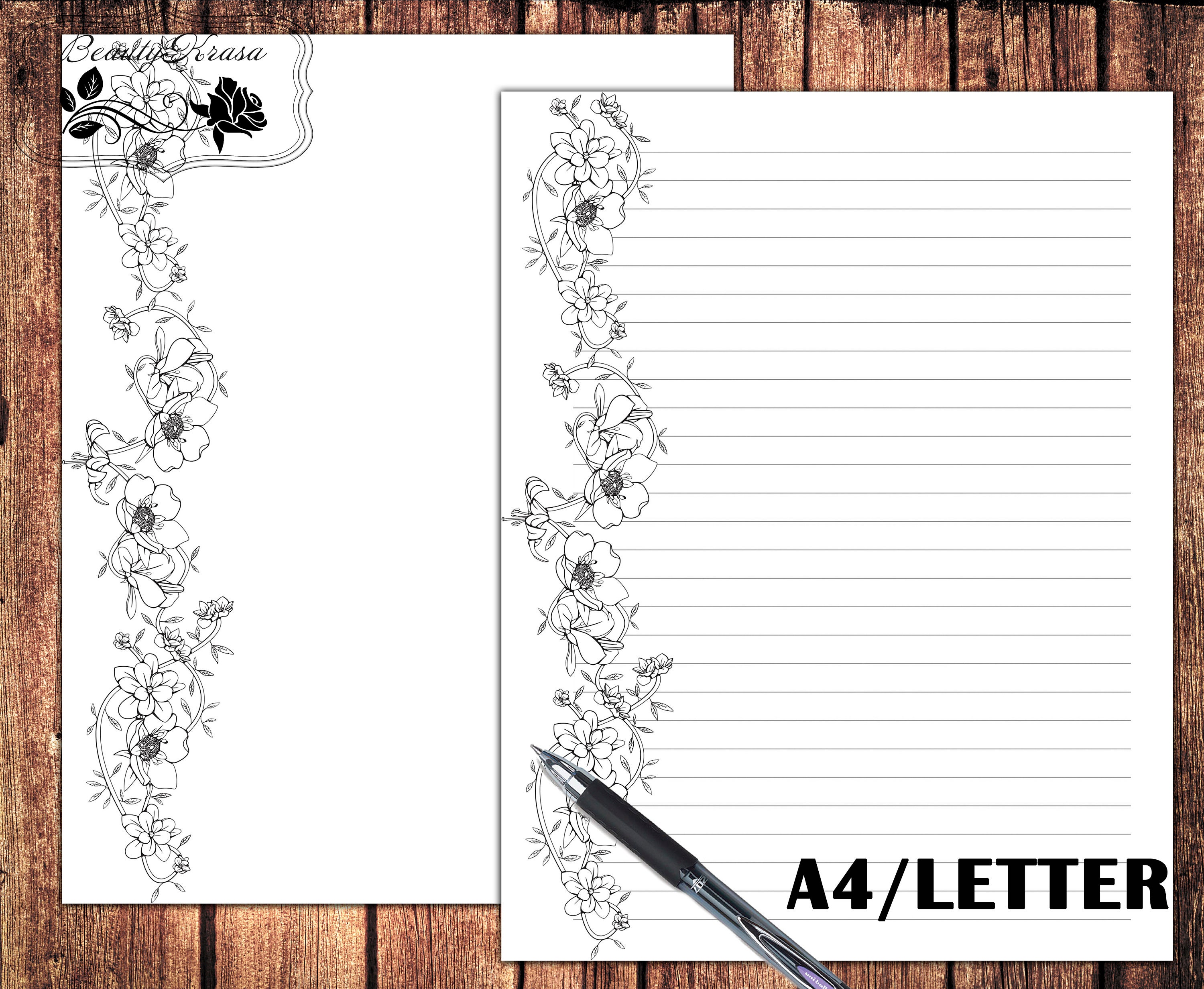 Black White Letter Writing Papers,stationary Set-2,us Letter Size &amp; A4 ...