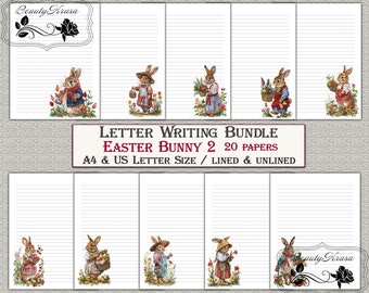Letter Writing Bundle,Easter Bunny-2 PDF Stationery,unlined lined 20 papers