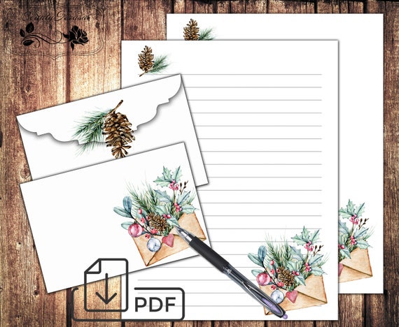 Printable Christmas Stationary digital set,letter writing lined paper&envelope