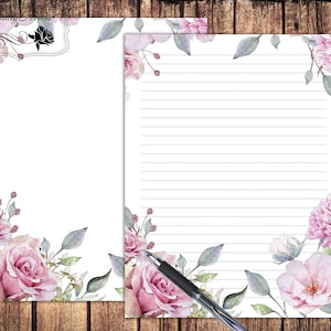 Papel de escritura imprimible para cartas, juego de papelería, papel forrado sin forro Marco de rosas