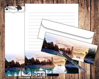 Stationary envelope set,Printable Letter Writing paper Mountain landscape,lined unlined paper&envelope