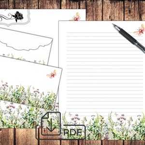 Juego estacionario Carta botánica Papel de decoración floral, papel forrado sin forro imprimible y sobre