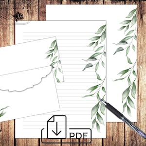 Juego estacionario Papel de eucalipto Botanical Letter, Papel forrado sin forro imprimible y Sobre Eucalyptus Greenery -4