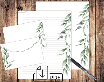 Juego estacionario Papel de eucalipto Botanical Letter, Papel forrado sin forro imprimible y Sobre Eucalyptus Greenery -4
