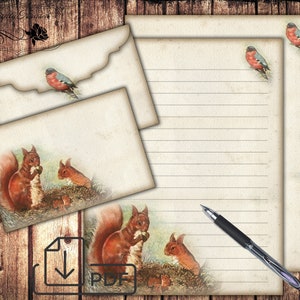 Vintage Stationery Set,Printable letter writing paper,Forest animals-3 digital paper&Envelope
