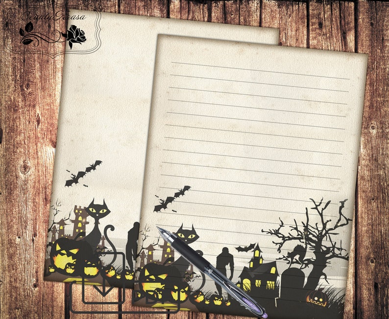 Printable Stationery Halloween Set 6,letter Writing Holidays Paper ...
