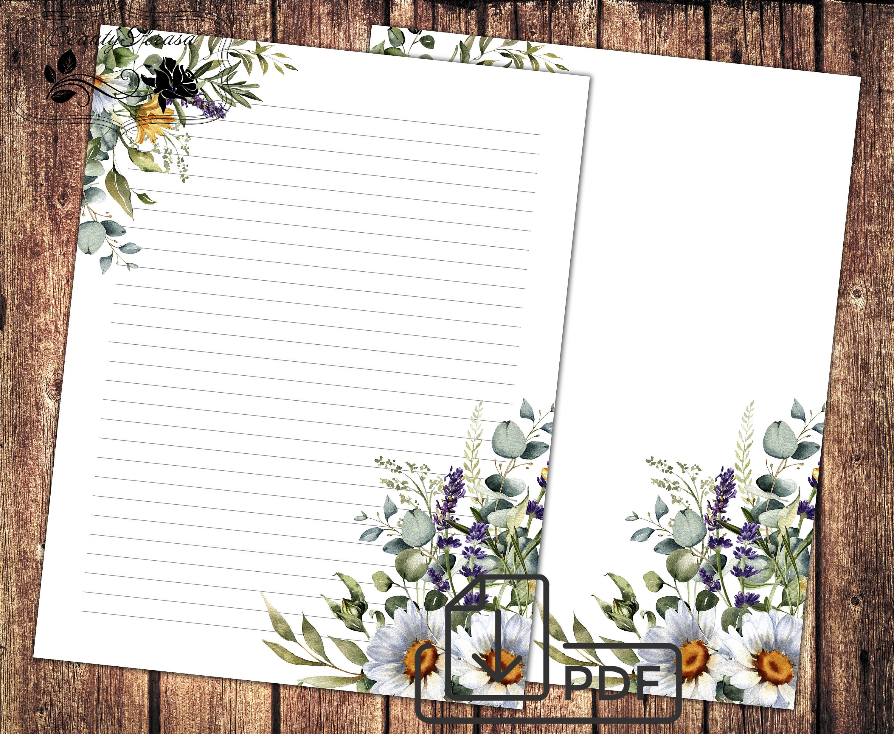 Stationary Set Daisies,printable Letter Writing Paper,unlined Lined ...