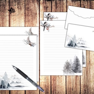 Juego digital estacionario imprimible Invierno, papel de escritura de cartas y sobre