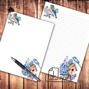 Birds-2 stationery letter writing set,printable letters,unlined lined paper