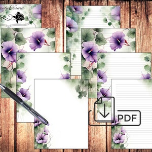 Conjunto de papelería de escritura de paquete de cartas, pdf estacionario imprimible Botanical-2, 8 papeles forrados sin forro
