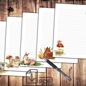Conjunto de escrita de cartas de animais da floresta forrado estacionário, conjunto para impressão digital de outono-2