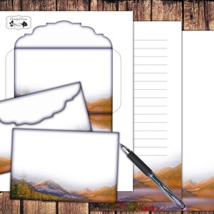Printable Letter Writing paper,stationery set Mountain landscape,lined unlined paper&envelope