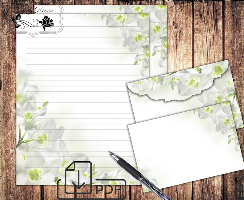 Stationary Set,printable Letter Writing Paper&envelope White Orchid Etsy
