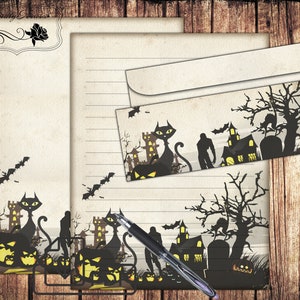 Conjunto de papelaria para impressão de Halloween 6, papel e envelope para escrever cartas e envelope
