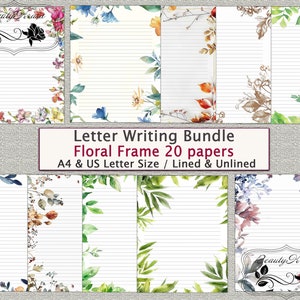 Letter Writing Bundle,Frame Printable Stationery,unlined lined 20 papers