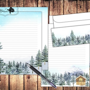 Juego digital estacionario imprimible Invierno, papel de escritura de cartas y sobre