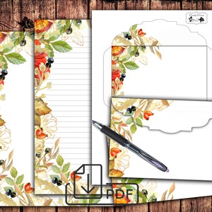 Papel botânico de papelaria, conjunto de escrita de cartas para impressão, notas sem forro e envelope