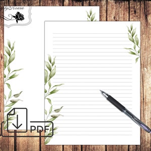 Conjunto estacionário de papel de carta botânica de eucalipto, papel forrado sem forro para impressão, vegetação de eucalipto -5