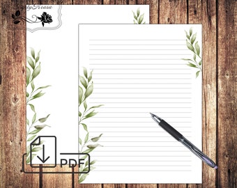 Juego estacionario de eucalipto Papel de carta botánica, Papel forrado sin forro imprimible Eucalyptus Greenery -5