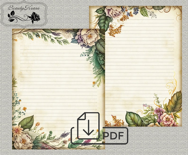 Letter Writing Bundlefloral Garland Printable Etsy