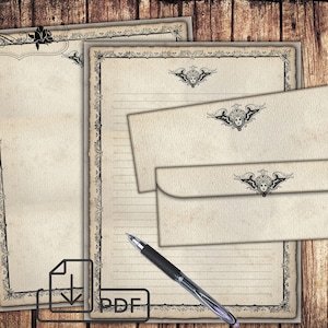 Stationery Vintage Set,Printable Victorian letter writing paper,digital paper&Envelope