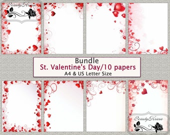 Pages de collage imprimables avec cadre pour la Saint-Valentin, 10 feuilles