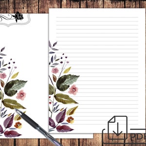 Papel de carta para impressão, conjunto botânico de papelaria, papel pautado sem forro