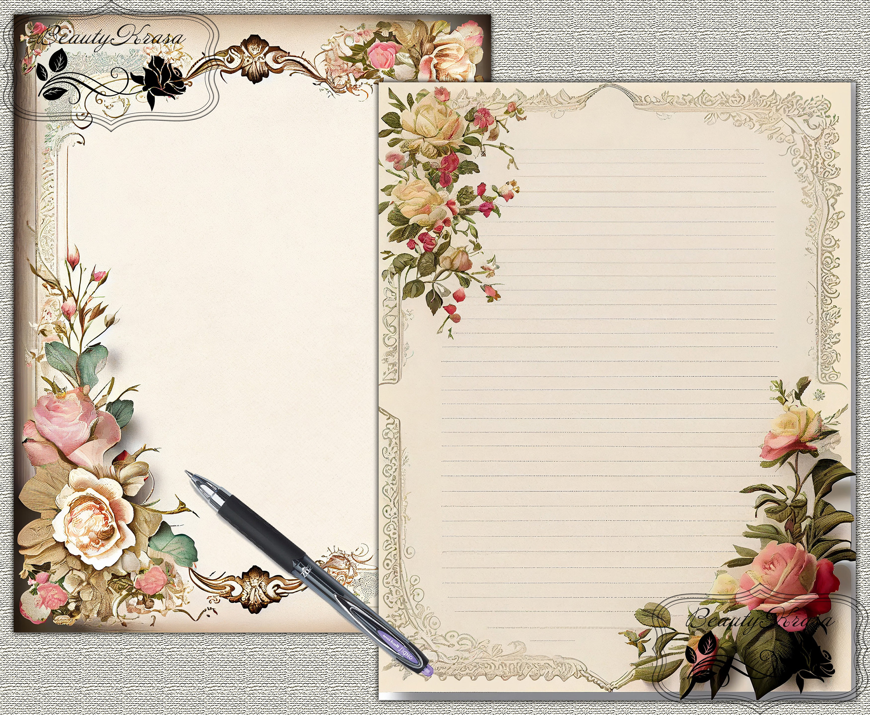 Letter Writing Bundle,printable Pdf Stationery Set Delicate Frames ...