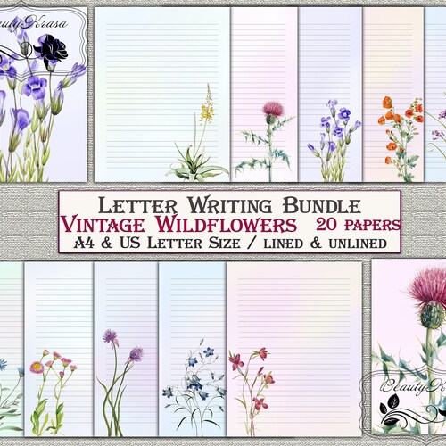 Vintage Wildflowers Printable Stationeryletter Writing Set - Etsy