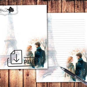 Paris stationary letter writing set,printable letters,unlined lined paper