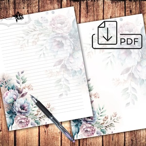 Papel de escritura imprimible para cartas, juego de papelería Decoración floral-2, papel forrado sin forro
