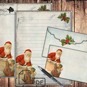 Vintage Santa Christmas Stationary digital set,letter writing lined paper&envelope