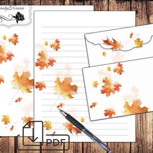 Hojas de otoño Juego estacionario, papel de escritura de cartas imprimible y sobre