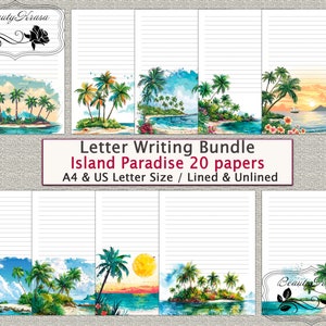 Briefschreibpaket, Island Paradise PDF-Briefpapier, unliniert, liniert, 20 Blätter