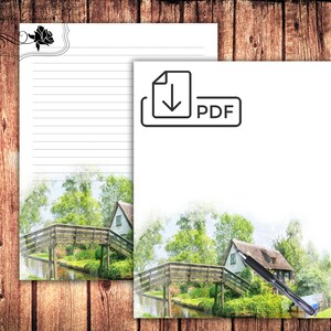 Stationary letter writing set,printable letters,unlined lined paper,House in the forest