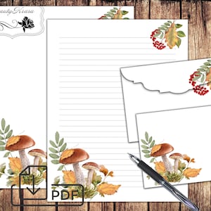 Set per scrivere lettere di cancelleria a forma di fungo, modello di busta e carta, cancelleria stampabile