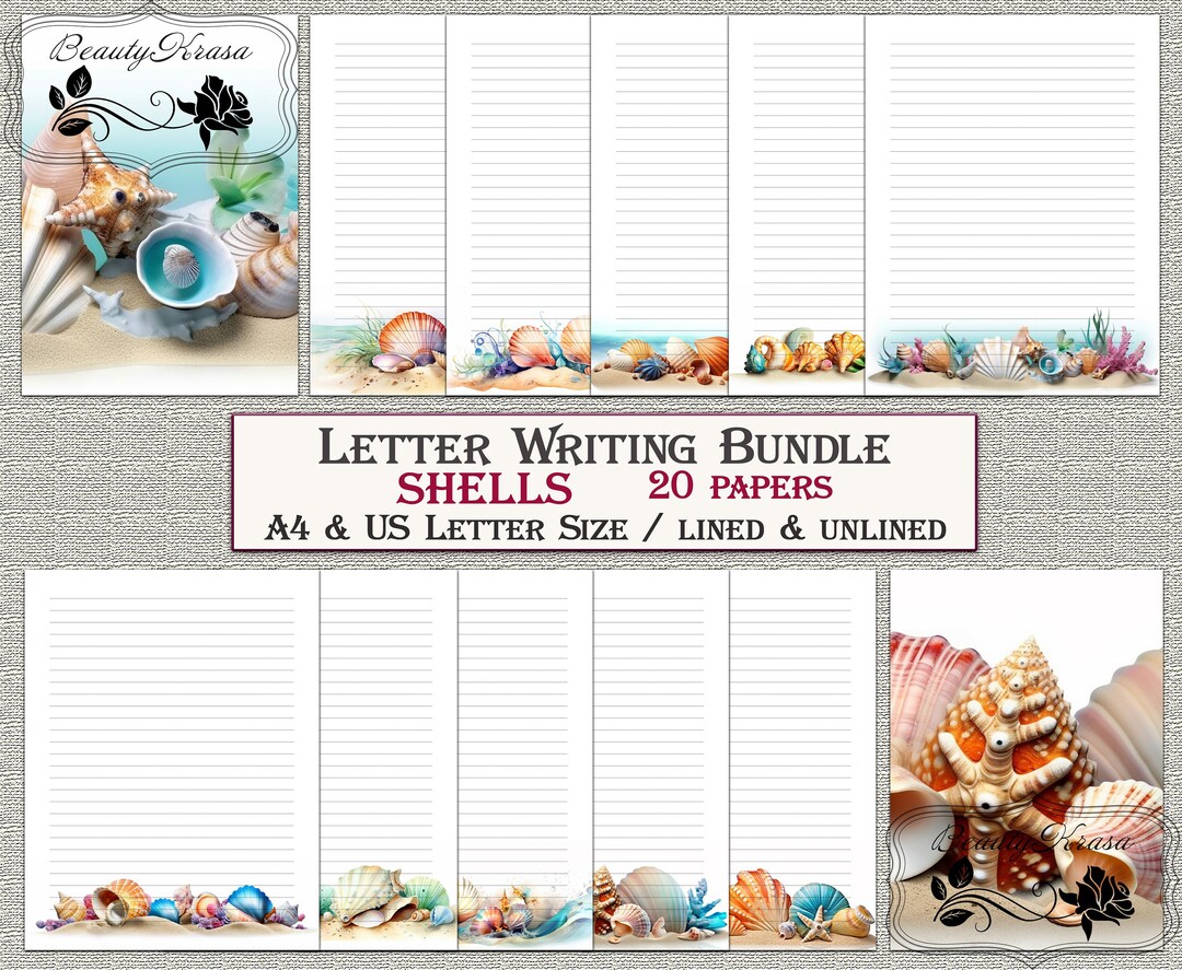 Writing With Shells Letter Bundle Writing Stationery Set,printable Stationary Shells ...