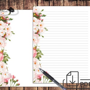 Papel de escribir para imprimir cartas, juego de papelería, papel rayado sin forro Decoración de rosas