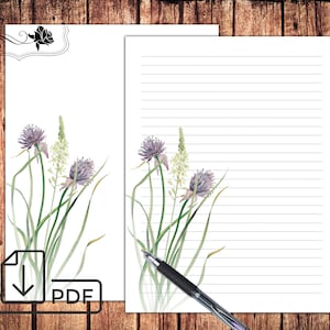 Vintage Wildflowers Printable Stationery,Letter Writing set watercolor flowers,unlined lined paper