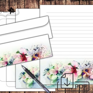 Briefpapier,Briefpapier Set Aquarell Blumen,Briefpapier,Briefumschlag