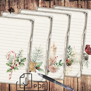Set digitale stazionario di Natale, carta foderata per la scrittura di lettere